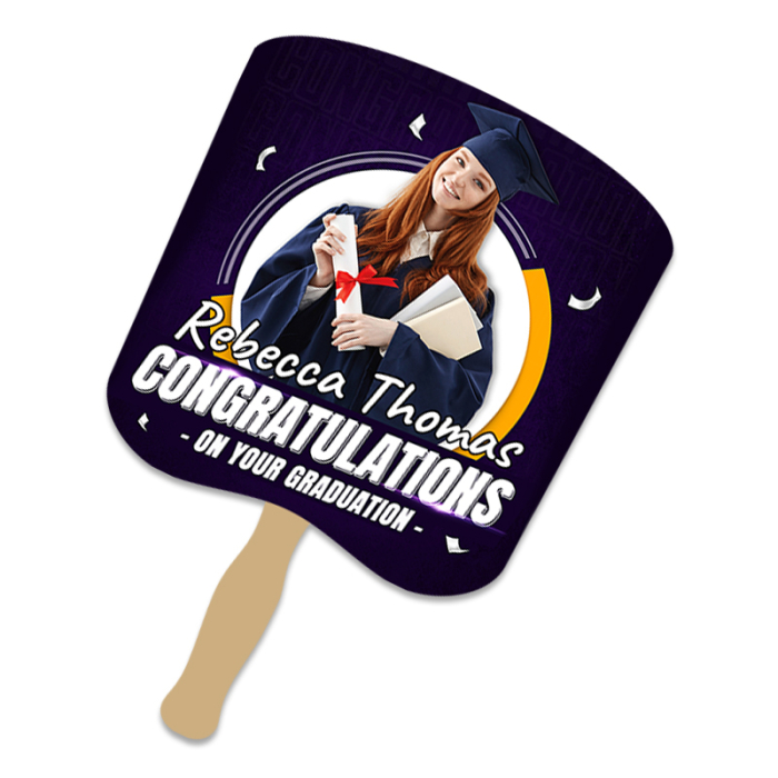 Custom Printed 8x8 Inch Bread Shape Full Color One Sided Hand Fans - 16 pt