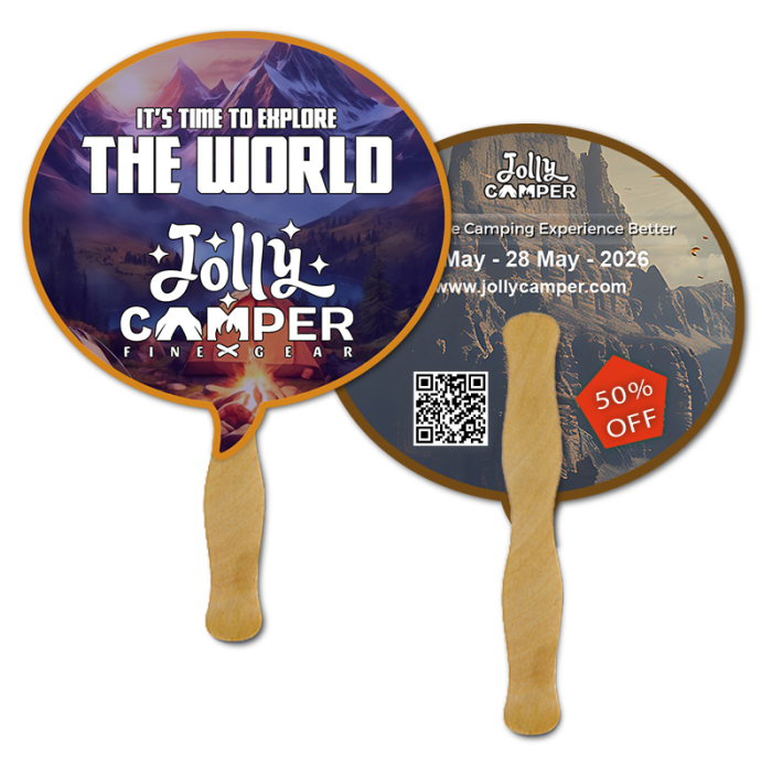 Promotional 8x8 Inch Bubble Shape Full Color Double Sided Hand Fans - 16 pt