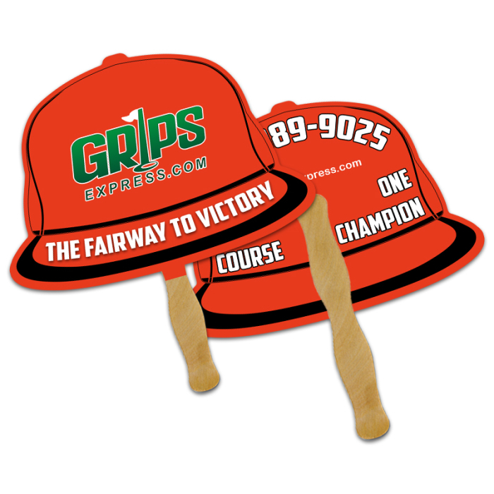 Customized 8x8 Inch Cap Shape Full Color Double Sided Hand Fans - 16 pt