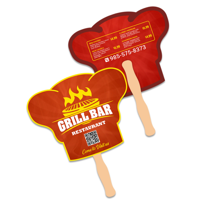 Personalized 8x8 Inch Chef Hat Shape Full Color Double Sided Hand Fans - 16 pt