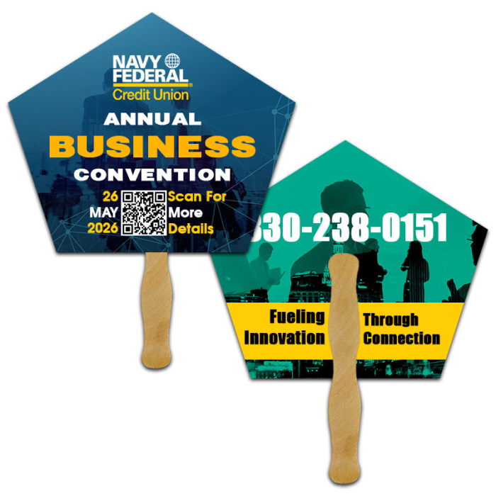 Custom Imprinted 8x8 Inch Church Shape Full Color Double Sided Hand Fans - 16 pt