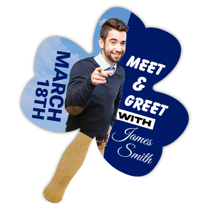 8x8 Inch Custom Clover 3 Shape Full Color One Sided Hand Fans - 16 pt