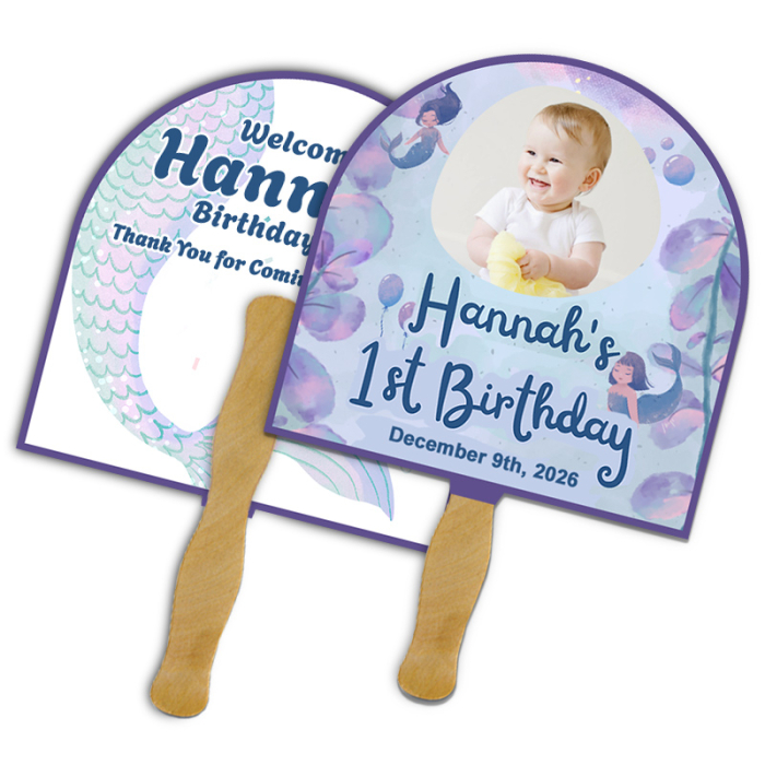 8x8 Inch Custom Arch Shape Full Color Double Sided Hand Fans - 16 pt