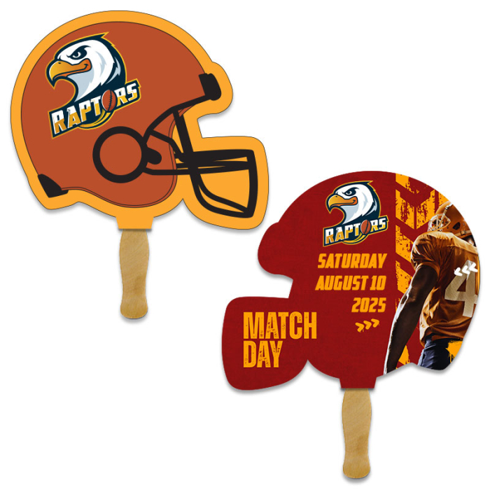 8x8 Inch Custom Football Helmet Shape Full Color Double Sided Hand Fans - 16 pt
