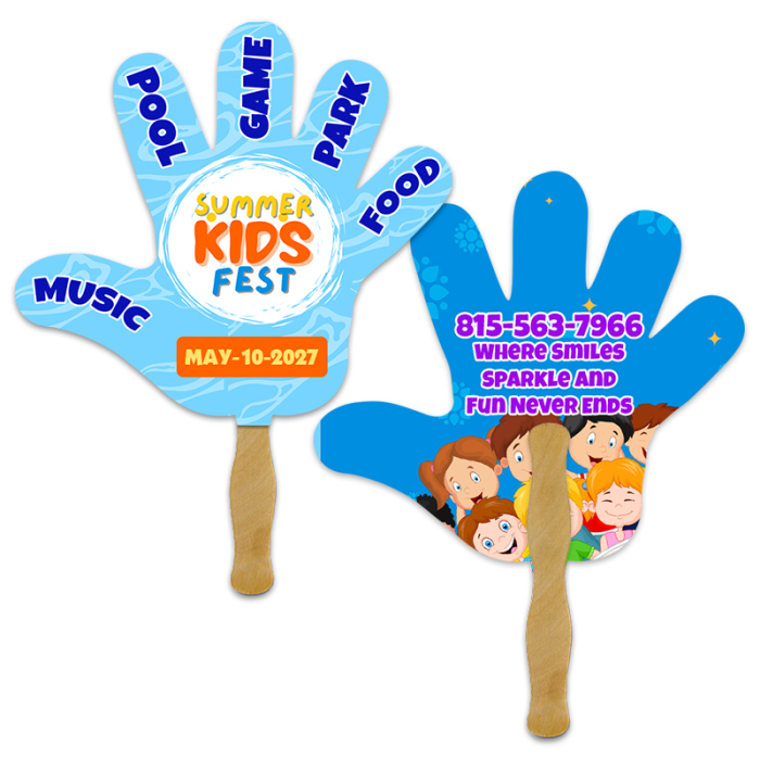 8x8 Inch Customized Hand Shape Full Color Double Sided Hand Fans - 16 pt