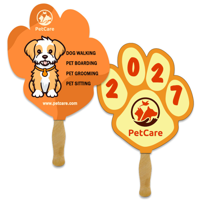 8x8 Inch Customized Paw Shape Full Color Double Sided Hand Fans - 16 pt