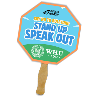 8x8 Inch Stop Sign Shape Full Color One Sided Hand Fans - 16 pt