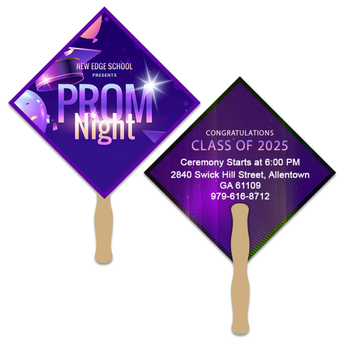 Imprinted 8x8 Inch Diamond Shape Full Color Double Sided Hand Fans - 16 pt