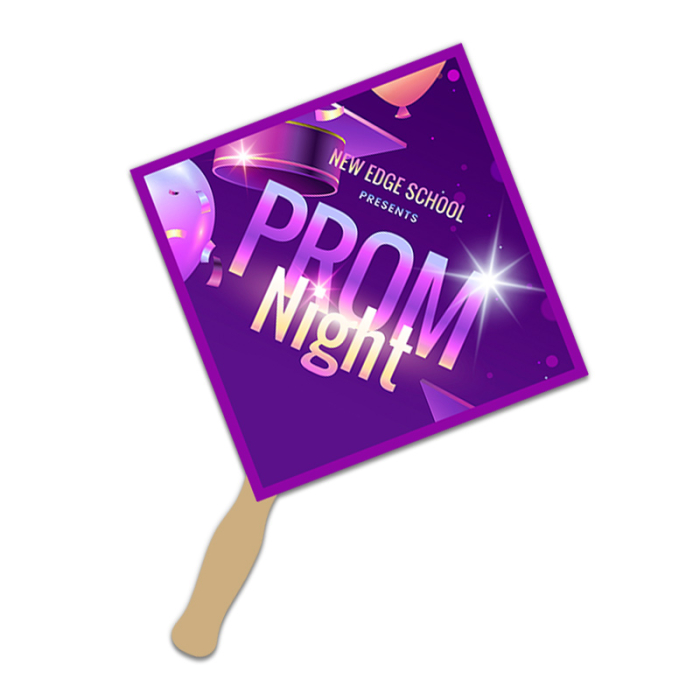 Custom Printed 8x8 Inch Diamond Shape Full Color One Sided Hand Fans - 16 pt