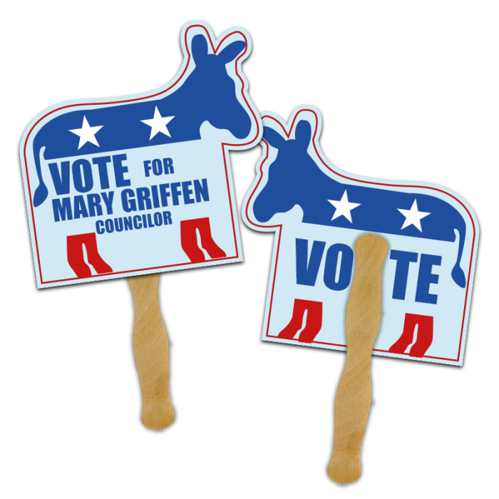 Promotional 8x8 Inch Donkey Shape Full Color Double Sided Hand Fans - 16 pt