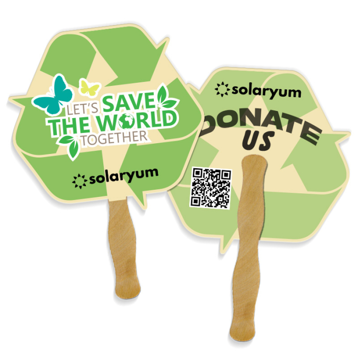 Custom Imprinted 8x8 Inch Eco Shape Full Color Double Sided Hand Fans - 16 pt