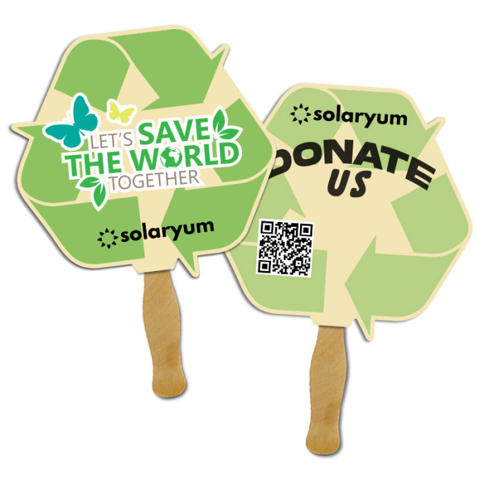 Customized 8x8 Inch Eco Shape Full Color Sandwich Hand Fans - 16 pt