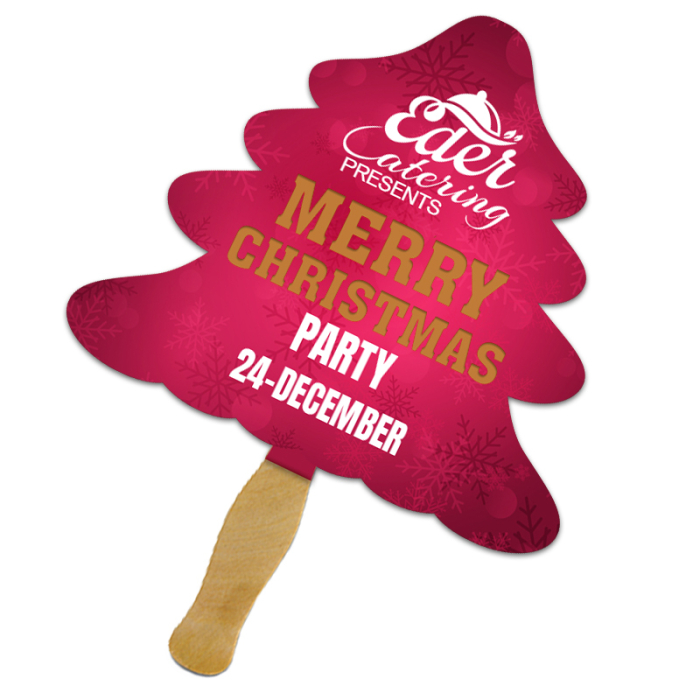 8x8 Inch Imprinted Evergreen Shape Full Color One Sided Hand Fans - 16 pt