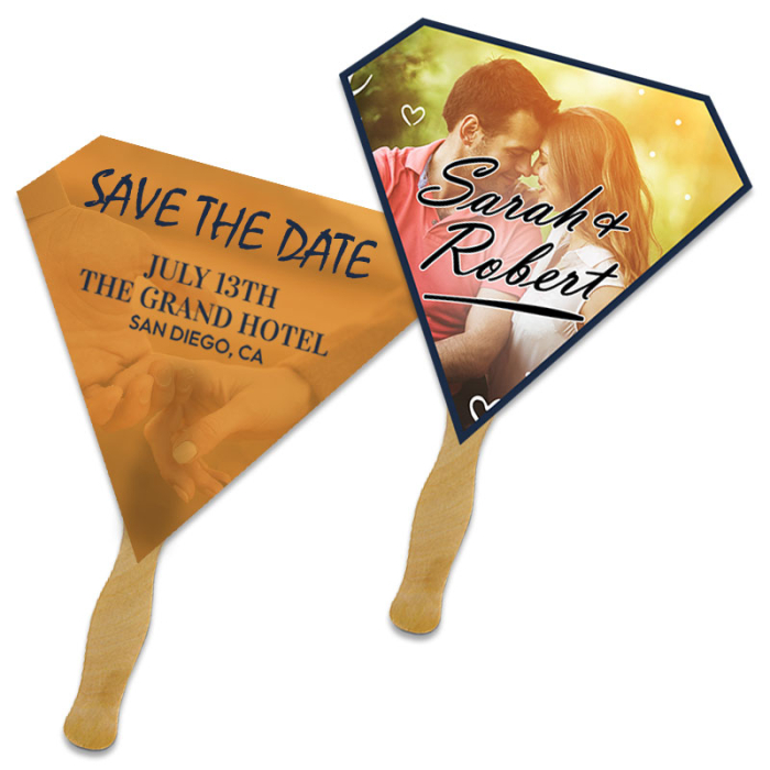 Custom Imprinted 8x8 Inch Gem Shape Full Color Sandwich Hand Fans - 16 pt