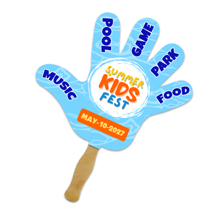 8x8 Inch Custom Hand Shape Full Color One Sided Hand Fans - 16 pt