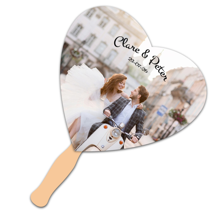 Promotional 8x8 Inch Heart Shape Full Color One Sided Hand Fans - 16 pt