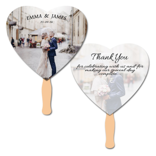 8x8 Inch Heart Shape Full Color Sandwich Hand Fans - 16 pt