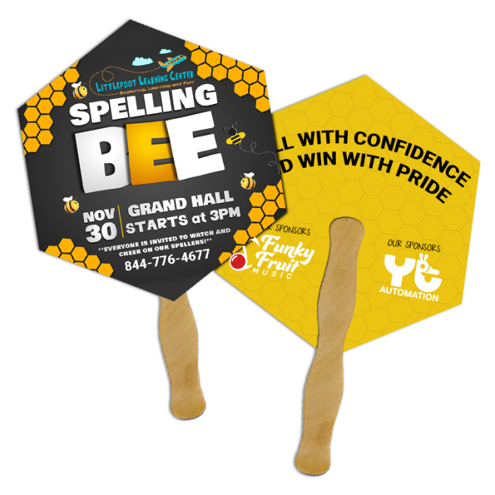 Custom Printed 8x8 Inch Hexagon Shape Full Color Double Sided Hand Fans - 16 pt