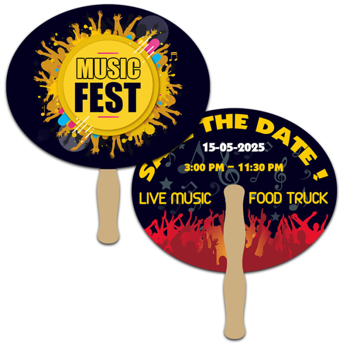Promotional 8x8 Inch Horizontal Oval Shape Full Color Double Sided Hand Fans - 16 pt