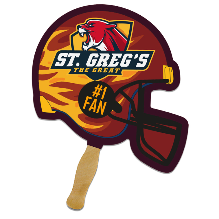8x8 Inch Imprinted Football Helmet Shape Full Color One Sided Hand Fans - 16 pt