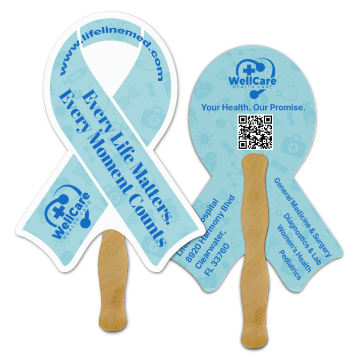 8x8 Inch Imprinted Ribbon Shape Full Color Double Sided Hand Fans - 16 pt
