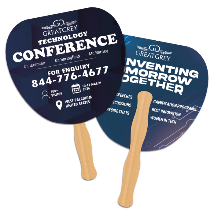 Personalized 8x8 Inch Leaf Shape Full Color Double Sided Hand Fans - 16 pt