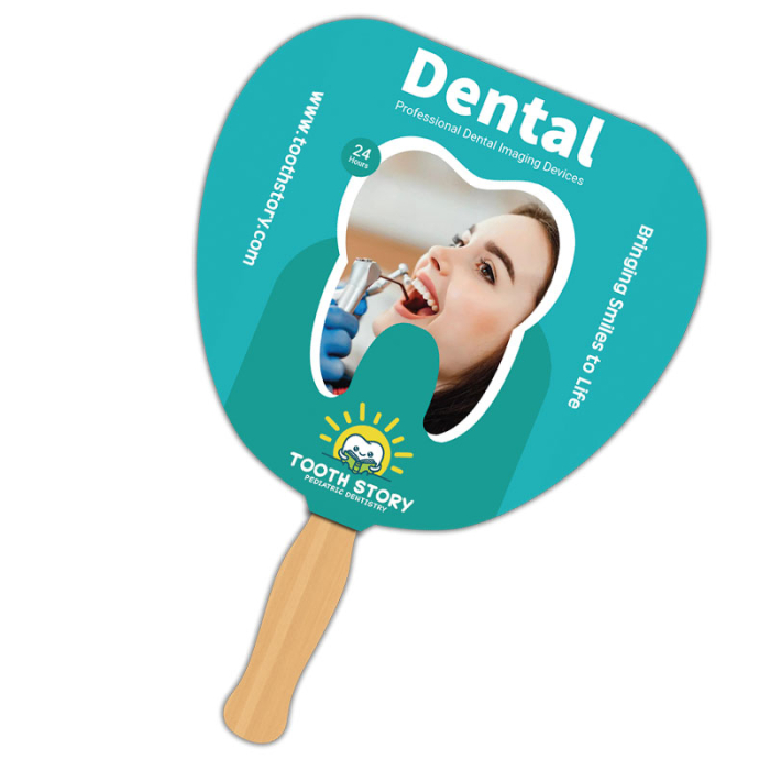 Promotional 8x8 Inch Leaf Shape Full Color One Sided Hand Fans - 16 pt