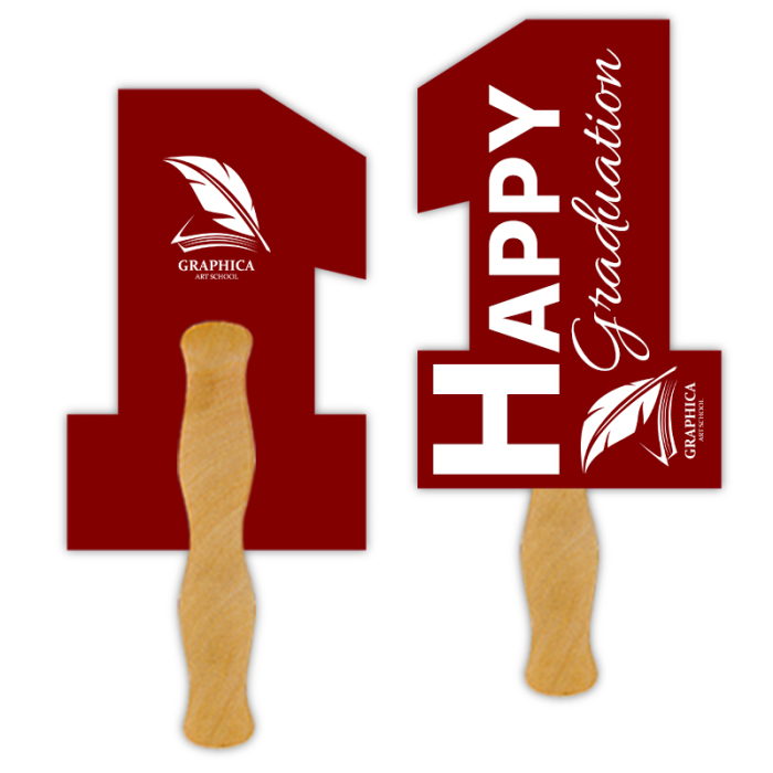 Custom Printed 8x8 Inch No 1 Shape Full Color Double Sided Hand Fans - 16 pt