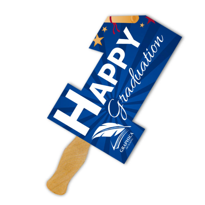 Personalized 8x8 Inch No 1 Shape Full Color One Sided Hand Fans - 16 pt