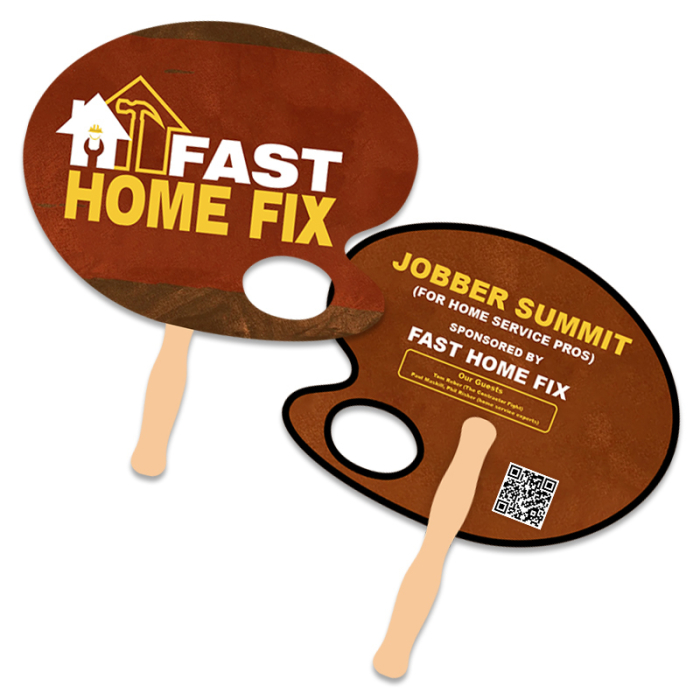 Custom 8x8 Inch Palette Shape Full Color Double Sided Hand Fans - 16 pt