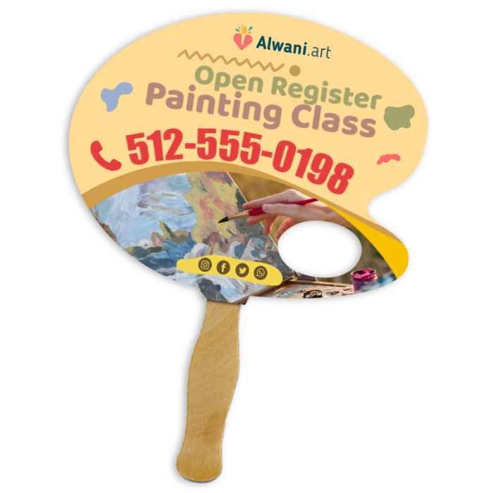 Custom Imprinted 8x8 Inch Palette Shape Full Color One Sided Hand Fans - 16 pt