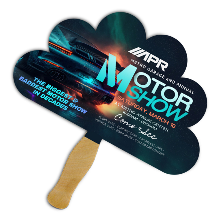 8x8 Inch Promotional Peacock Shape Full Color One Sided Hand Fans - 16 pt