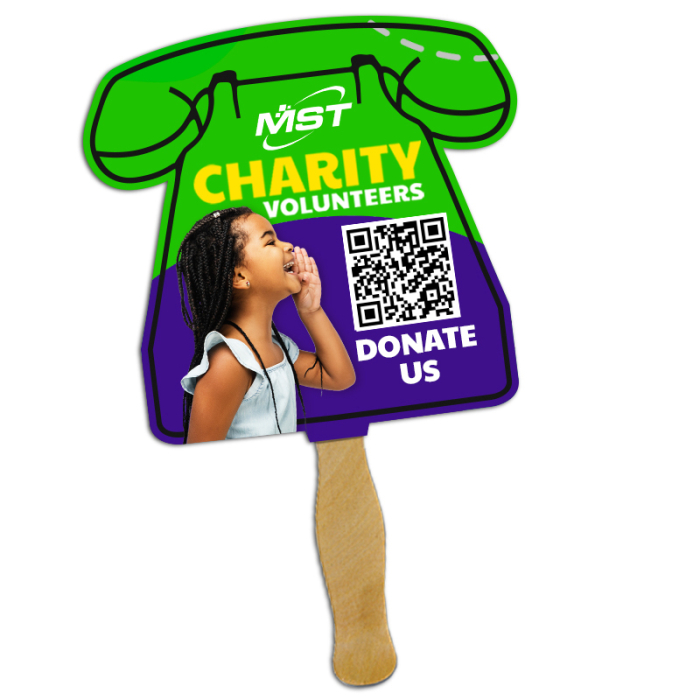 Customized 8x8 Inch Phone Shape Full Color One Sided Hand Fans - 16 pt