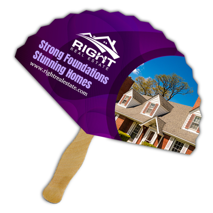 8x8 Inch Custom Rd Triangle Shape Full Color One Sided Hand Fans - 16 pt