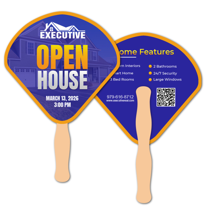 Customized 8x8 Inch Shell Shape Full Color Double Sided Hand Fans - 16 pt
