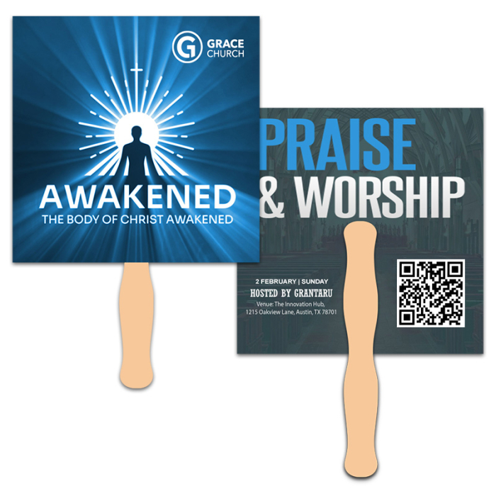 Custom Imprinted 8x8 Inch Square Shape Full Color Double Sided Hand Fans - 16 pt