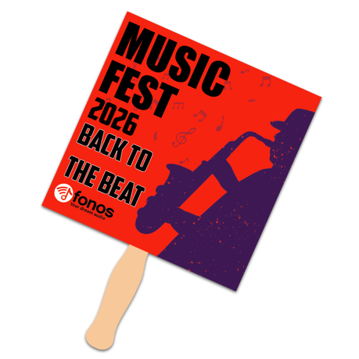 Customized 8x8 Inch Square Shape Full Color One Sided Hand Fans - 16 pt