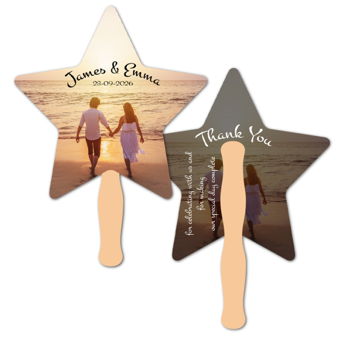 Custom Printed 8x8 Inch Star Shape Full Color Double Sided Hand Fans - 16 pt