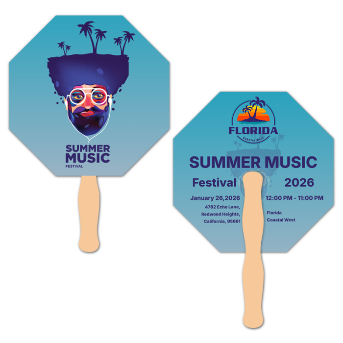 Promotional 8x8 Inch Stop Sign Shape Full Color Double Sided Hand Fans - 16 pt