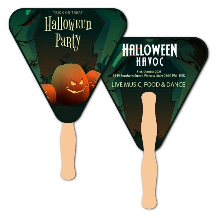 Custom Printed 8x8 Inch Triangle Shape Full Color Double Sided Hand Fans - 16 pt