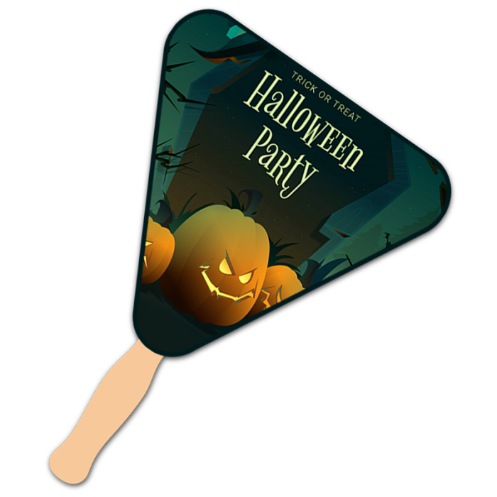 Personalized 8x8 Inch Triangle Shape Full Color One Sided Hand Fans - 16 pt