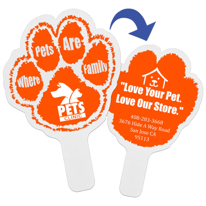 Personalized Budget Paw-Shaped Hand Fans - Two Side