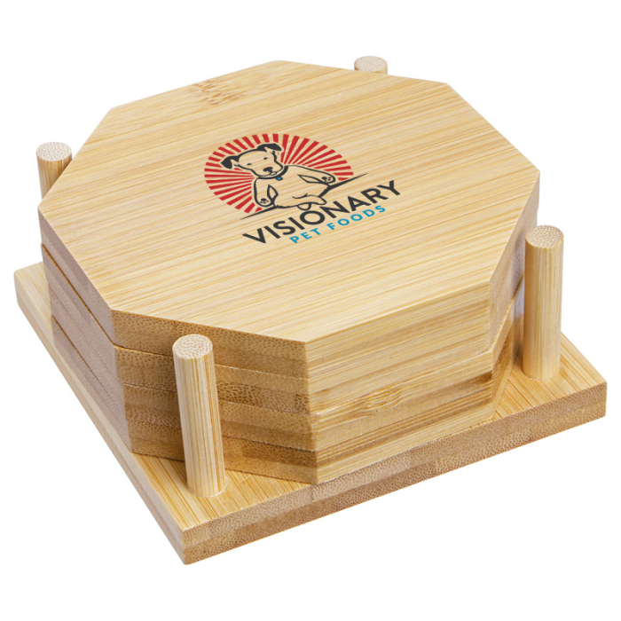 Custom Bamboo 4-Piece Coaster Sets 