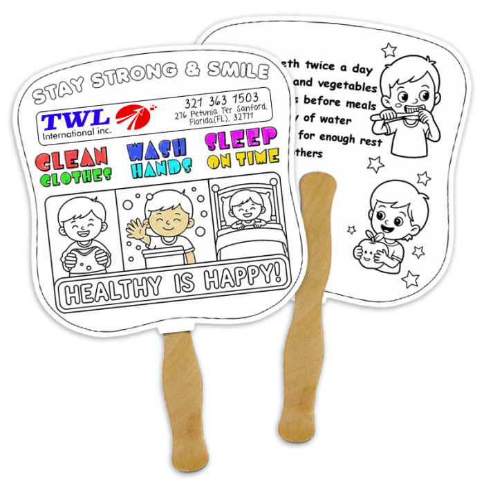 Custom Palm Shape Full Color Double Sided Coloring Hand Fans - 16 pt
