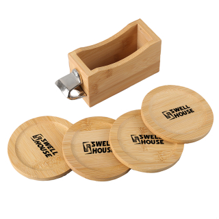 Bamboo Coaster Sets with Bottle Opener