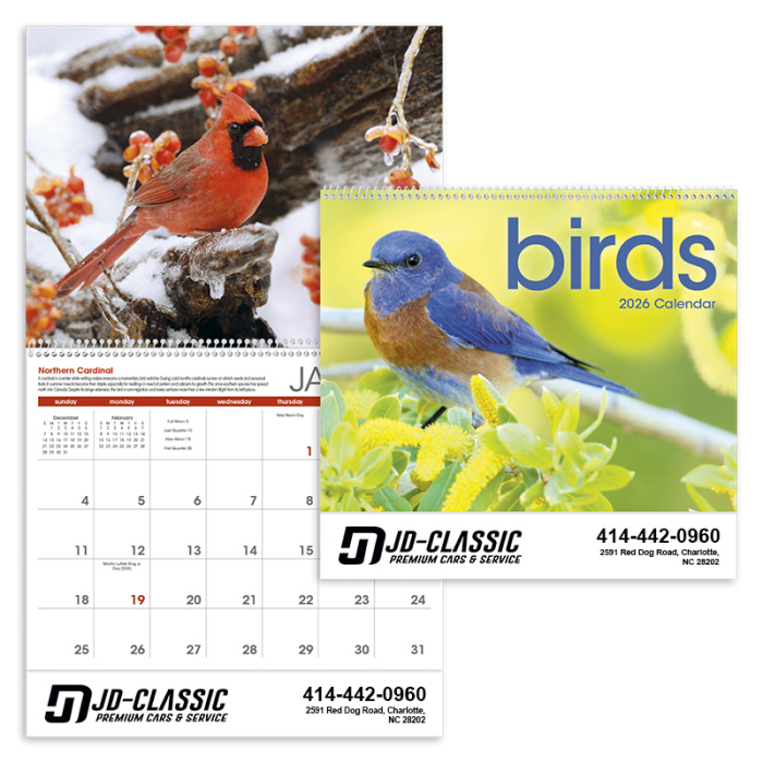 Custom Printed Birds Wall Calendars