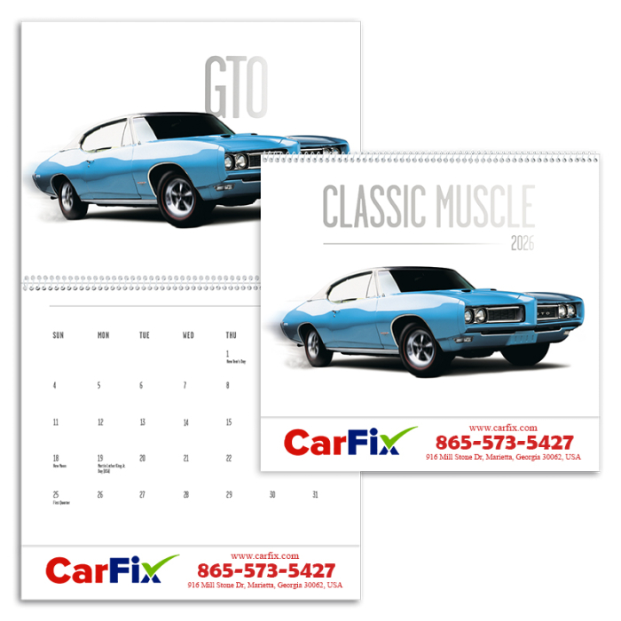 Custom Printed Classic Muscle Cars Wall Calendars
