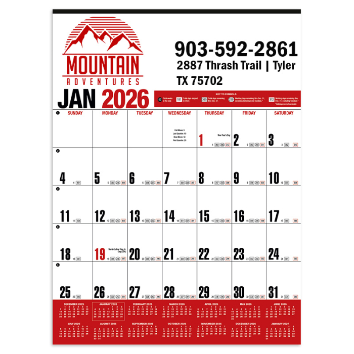 Custom Yearly Record Red Wall Calendars