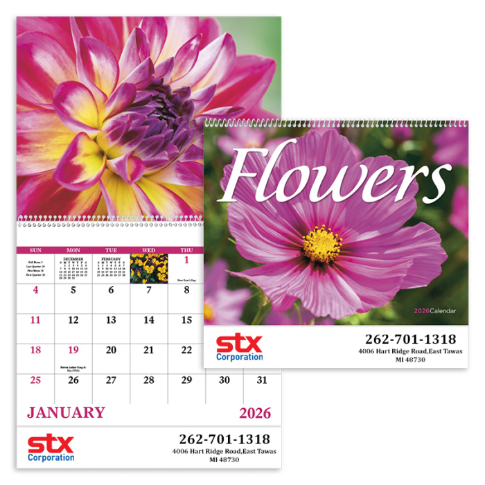 Customized Flowers Spiral Calendars
