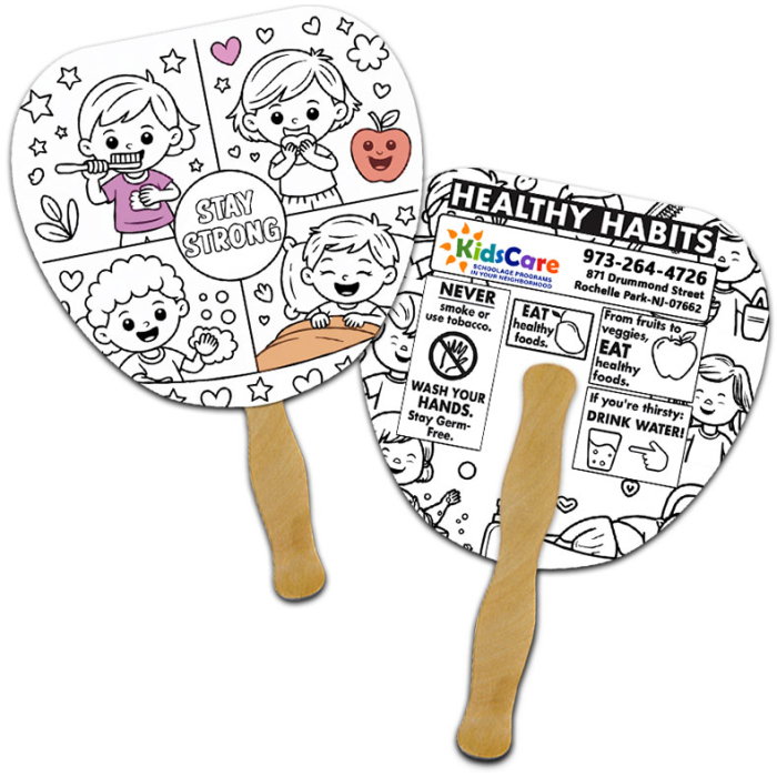Customized Leaf Shape Full Color Double Sided Coloring Hand Fans - 16 pt